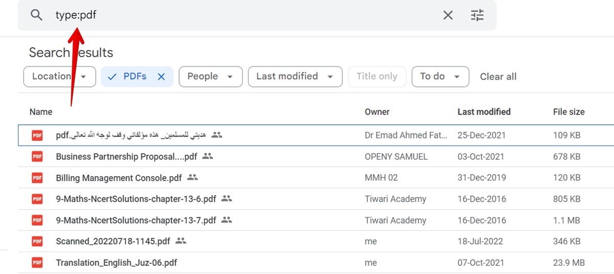 Google Drive Files Search Type