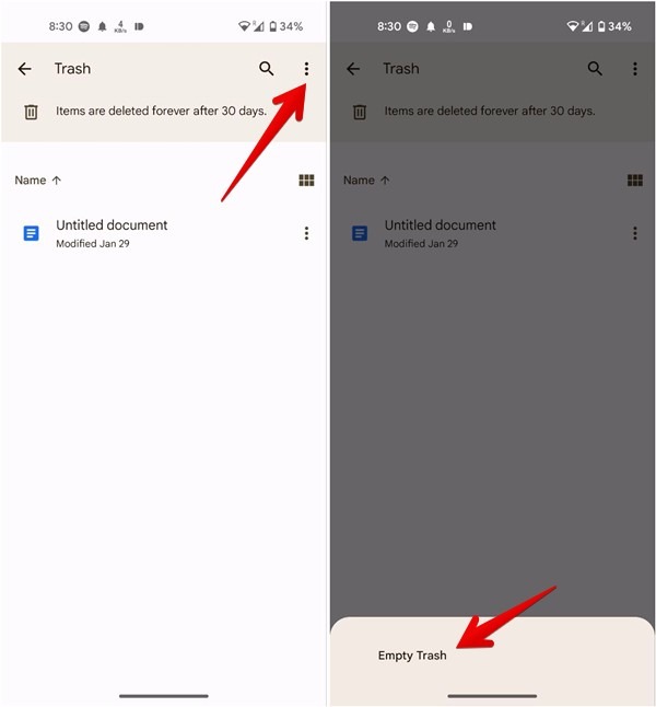 Google Drive Mobile Bin Empty