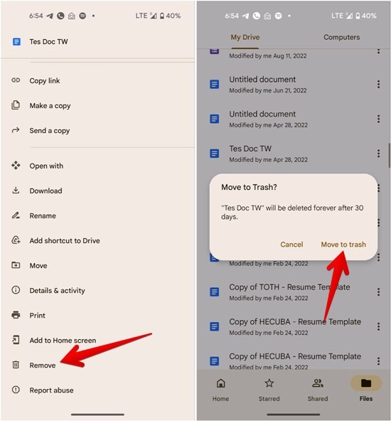 Google Drive Mobile Delete File