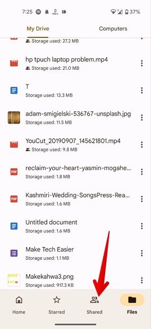 Google Drive Mobile Shared Files