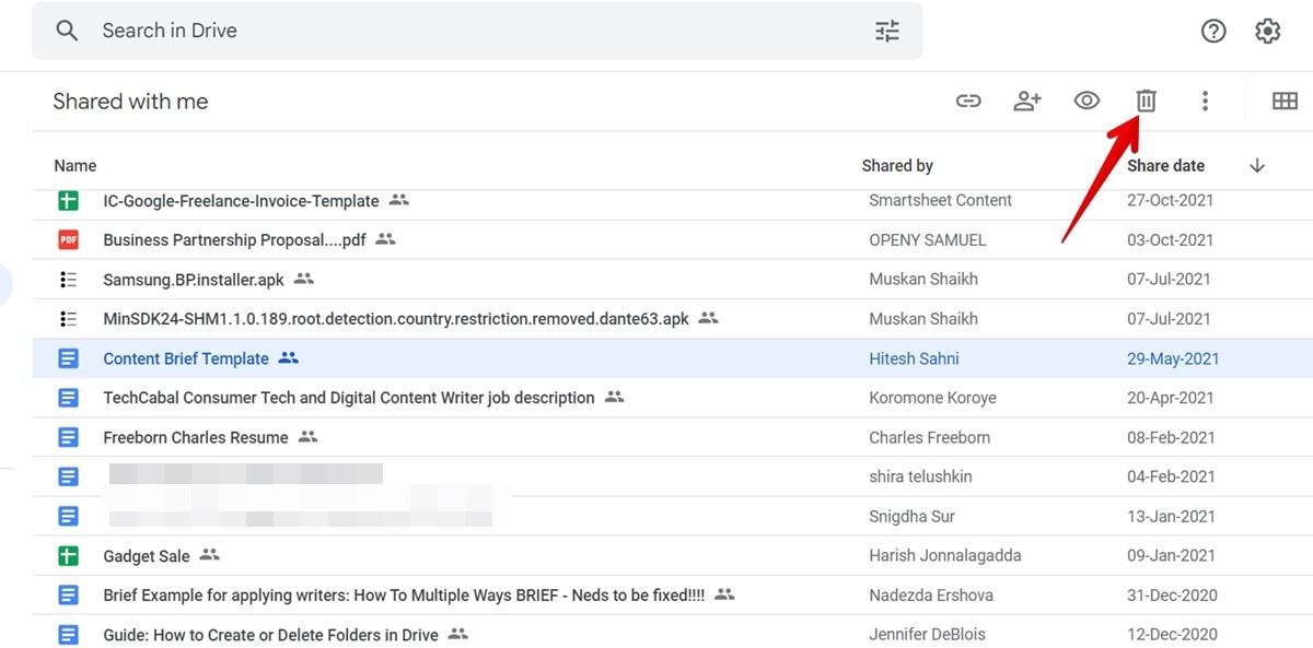Google Drive Web Shared Files Delete