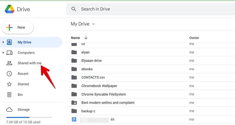 Google Drive Web Shared Files