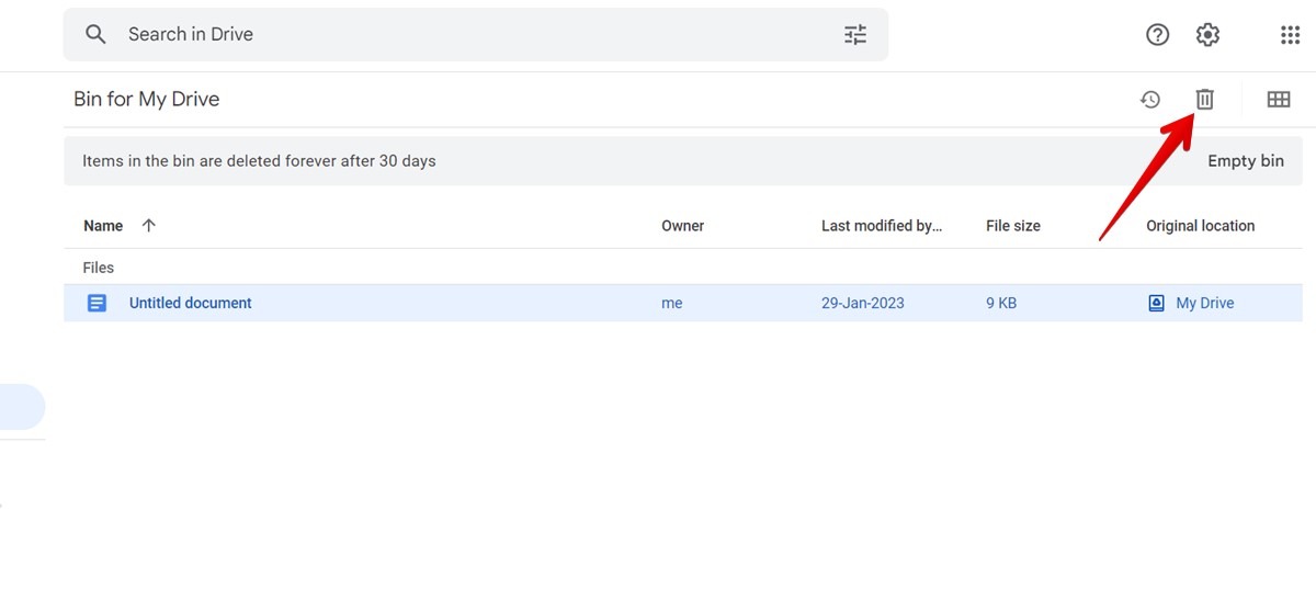 Google Drive Bin Delete Files