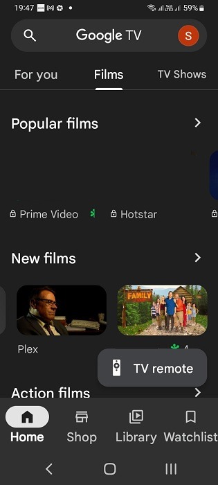 Google TV profile saved in an Android smartphone on Google TV app.
