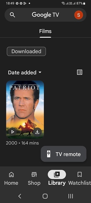 Movie title available on Google TV app on an Android phone.