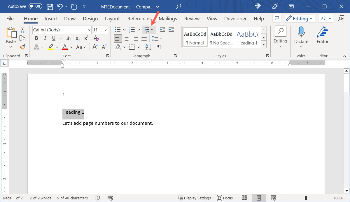 Multilevel List button on the Word Home tab