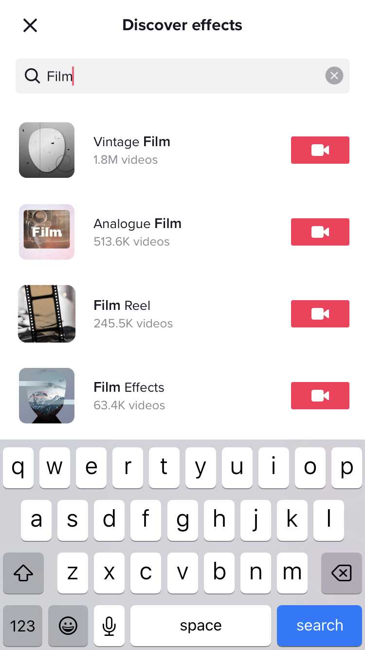 Film effects on TikTok