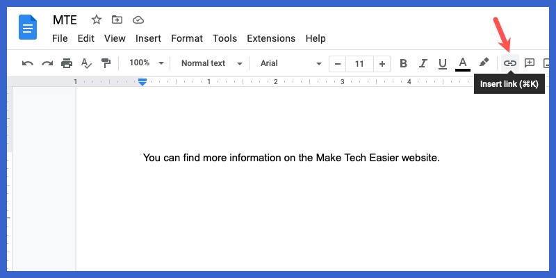 Insert Link button in Google Docs