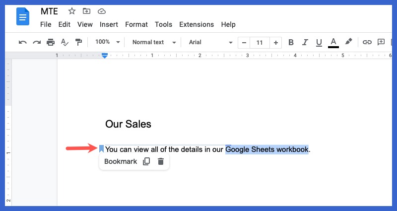 Bookmark in Google Docs