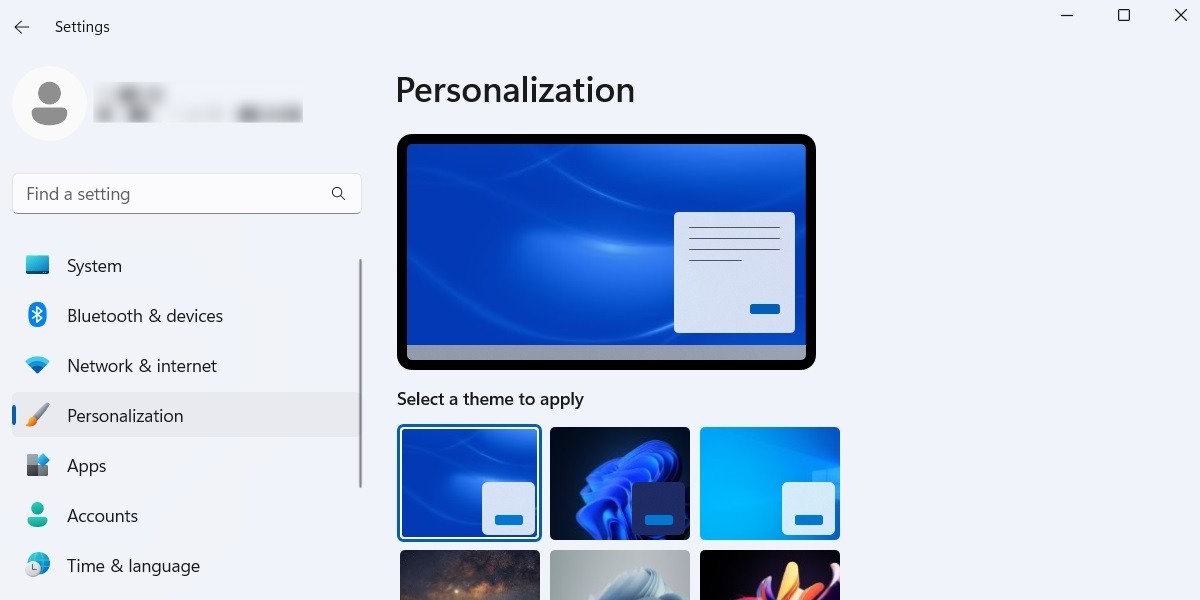 Navigating to Personalization from Settings in Windows 11.
