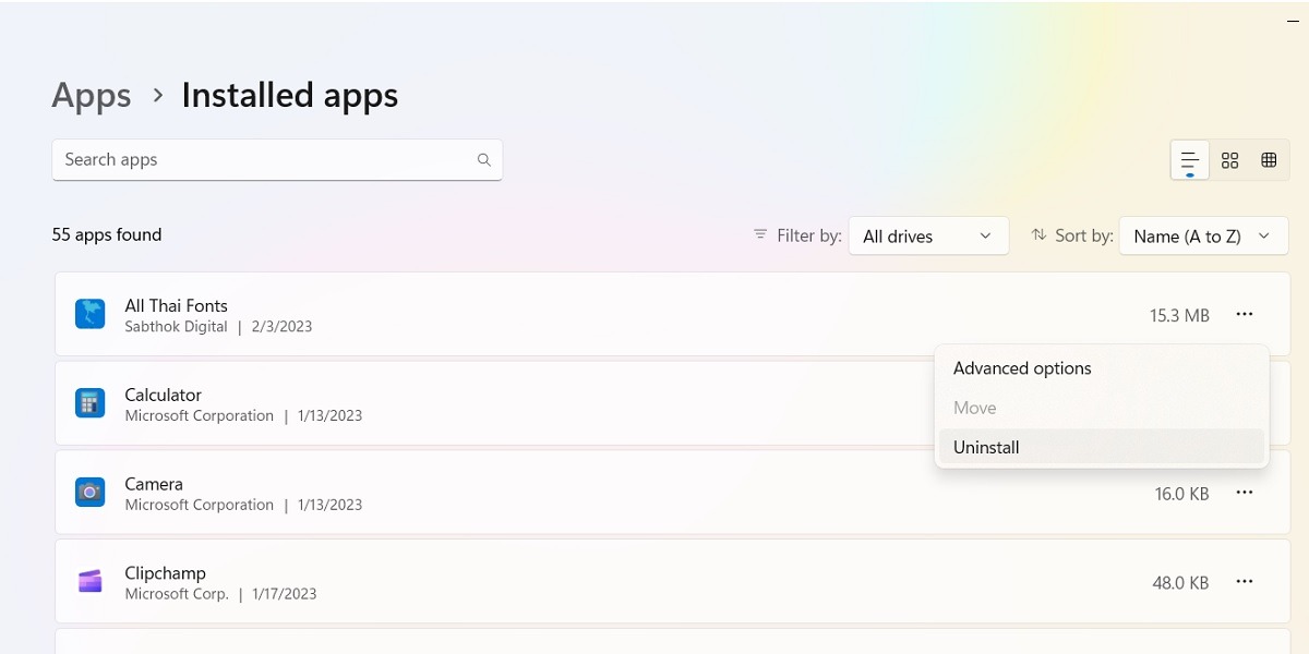 Uninstall fonts from installed apps in File Explorer. 