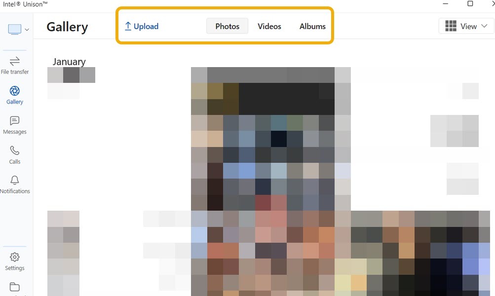 Gallery section in Intel Unison for Windows. 