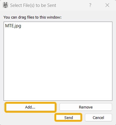 Adding files you want to send in LANDrop for Windows.