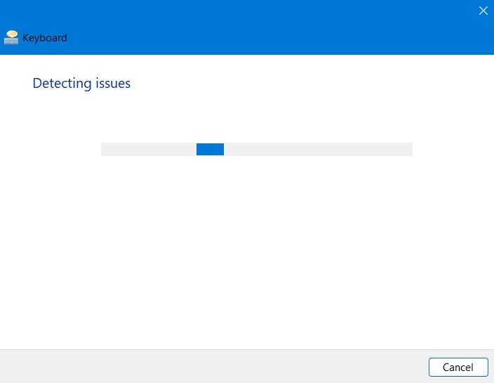 Detecting issues in Keyboard troubleshooter of Windows 11. 