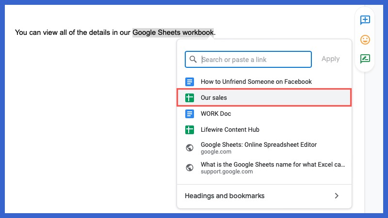 Link to a file in Google Docs