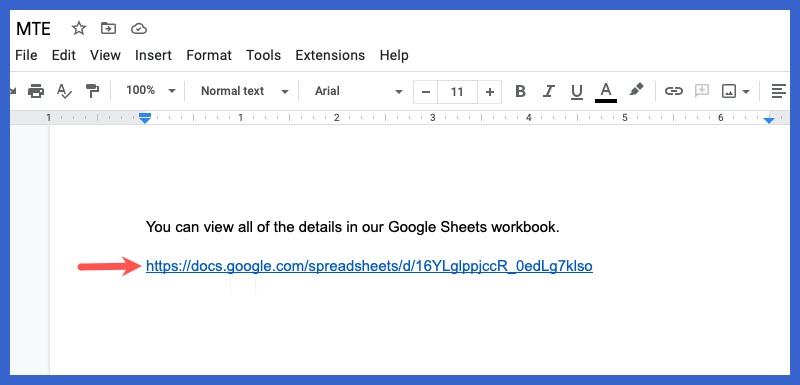 Hyperlink in Google Docs
