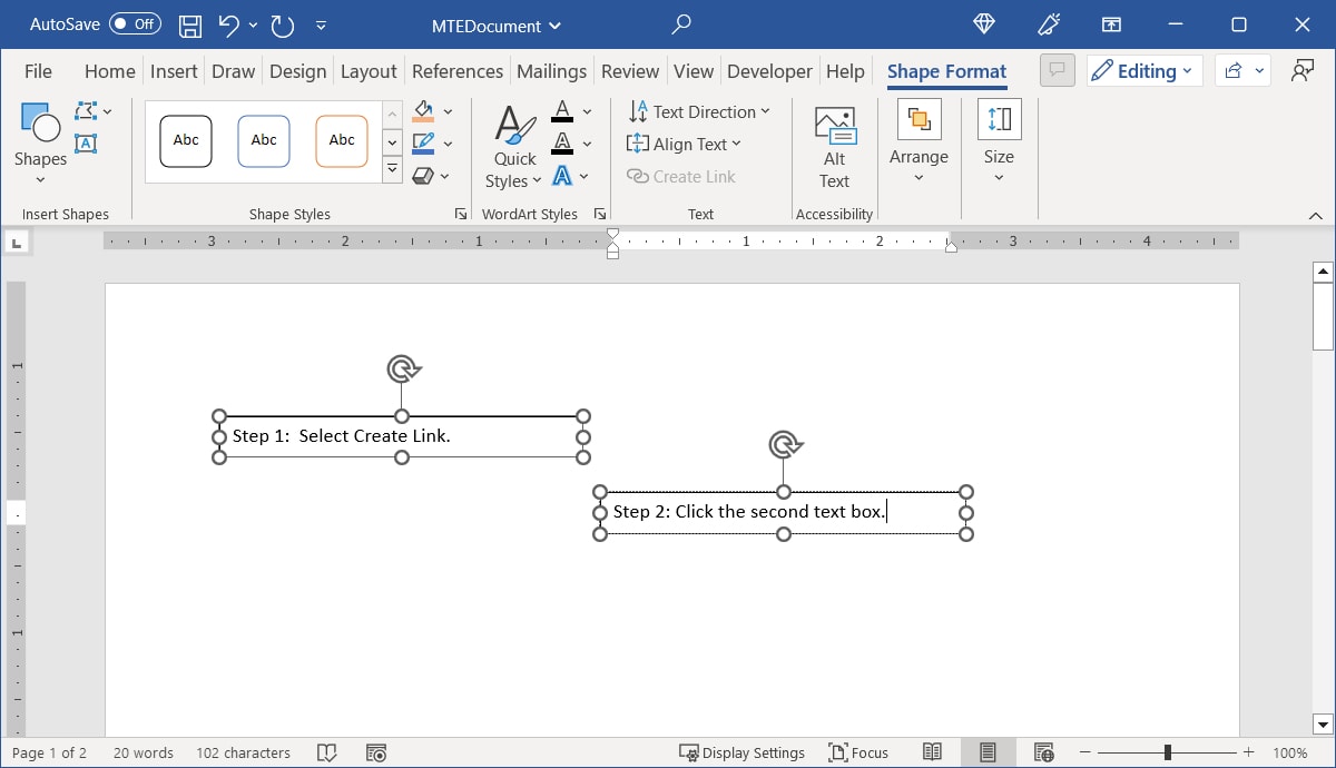 Linked text boxes in Word