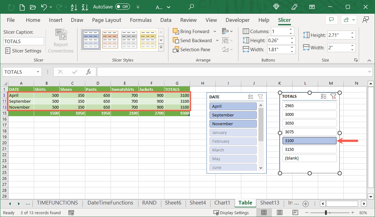 Multiple Slicers with Totals data selected