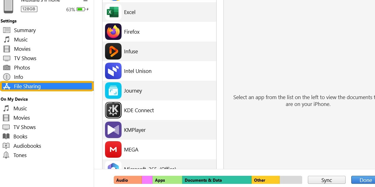"File Sharing" option in the leftside menu in iTunes for Windows. 