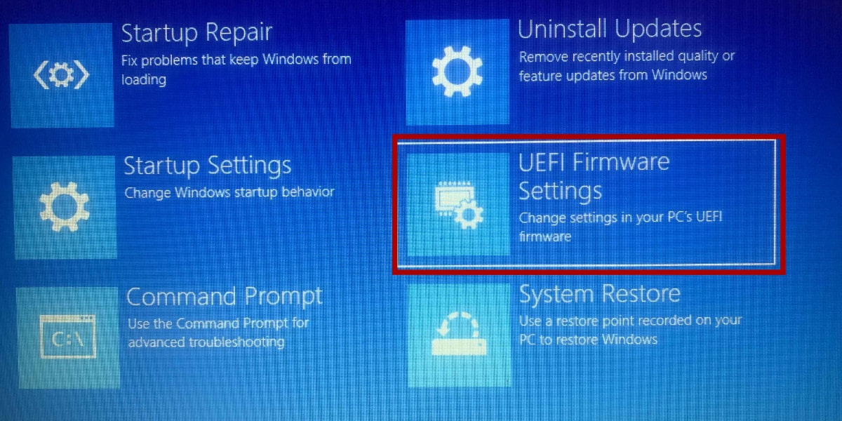 UEFI Firmware Settings under Advanced options.
