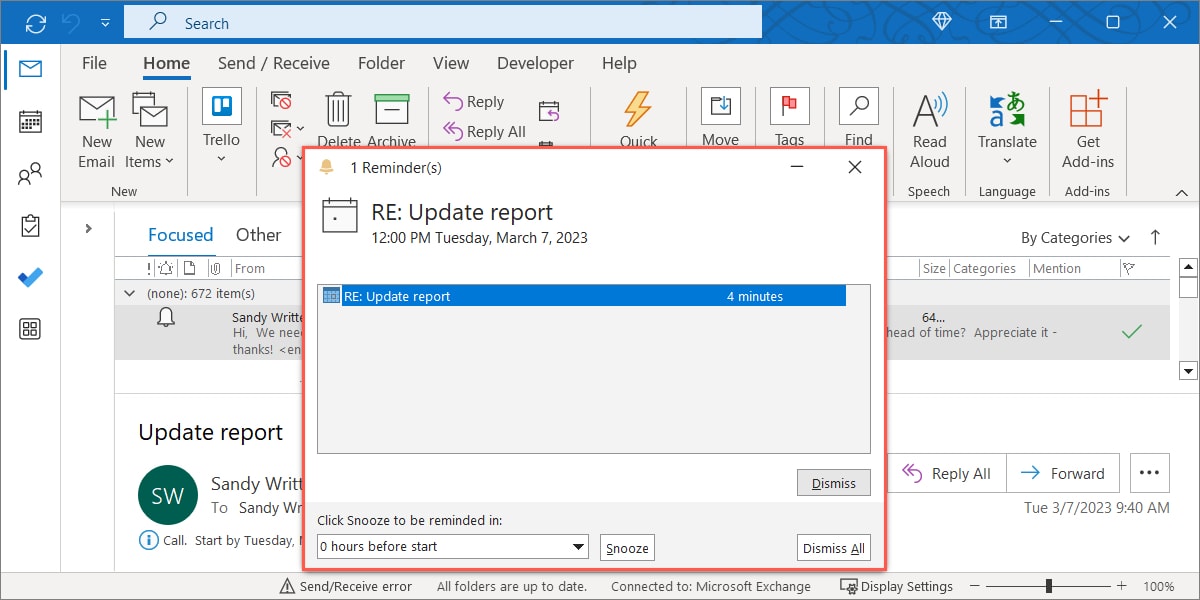 Outlook Follow Up reminder