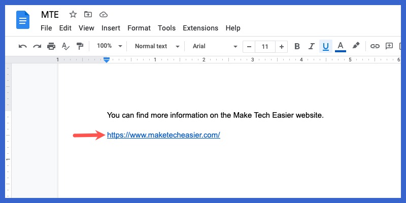 Hyperlink pasted in Google Docs