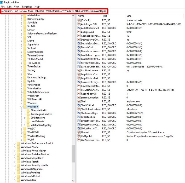 Double-clicking the Shell key in Registry Editor.