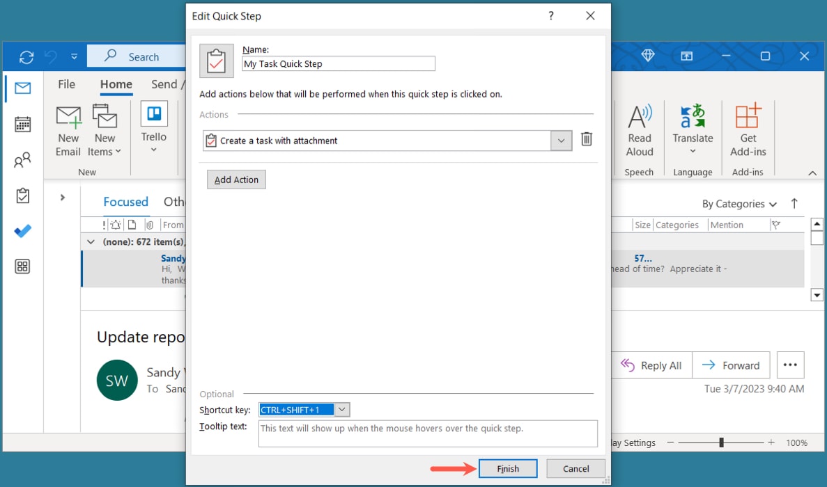 New Quick Step Finish button