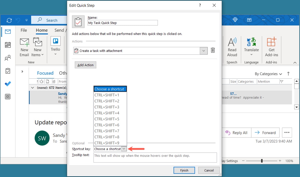 Quick Step Shortcut Key drop-down list