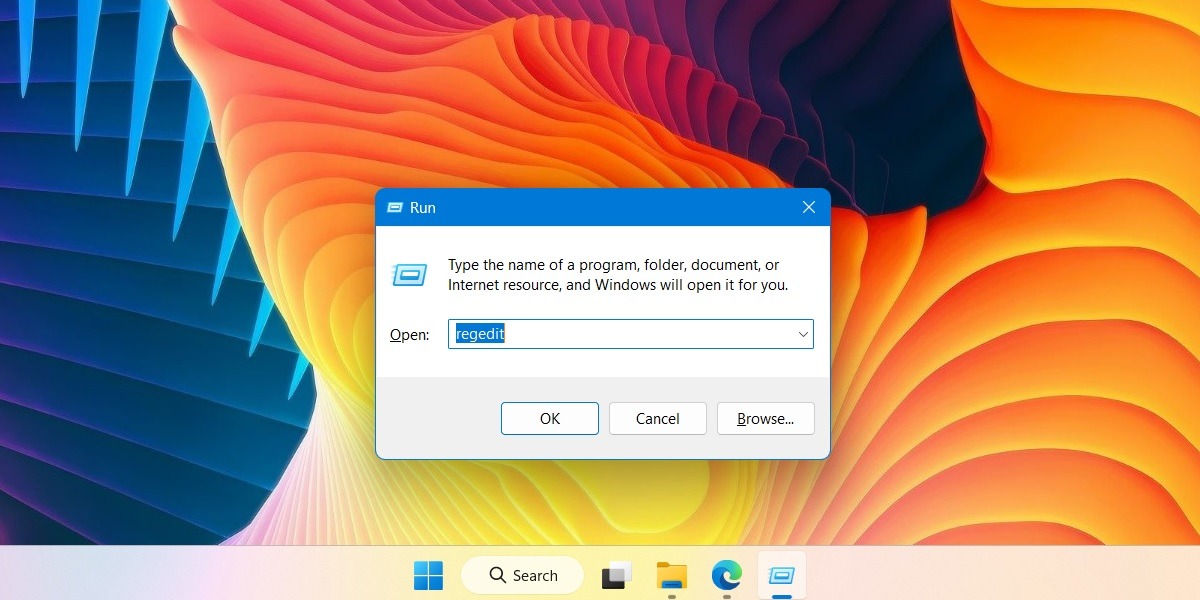 Open Regedit in Run Menu command of Windows 11.