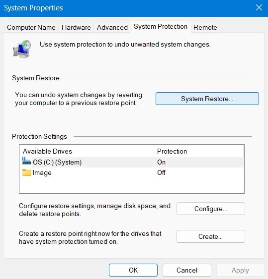 backup-restore-windows-registry-system-protection Click System Restore button in System Protection tab of System Properties.