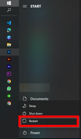 "Restart" option from Shutdown menu in Windows.