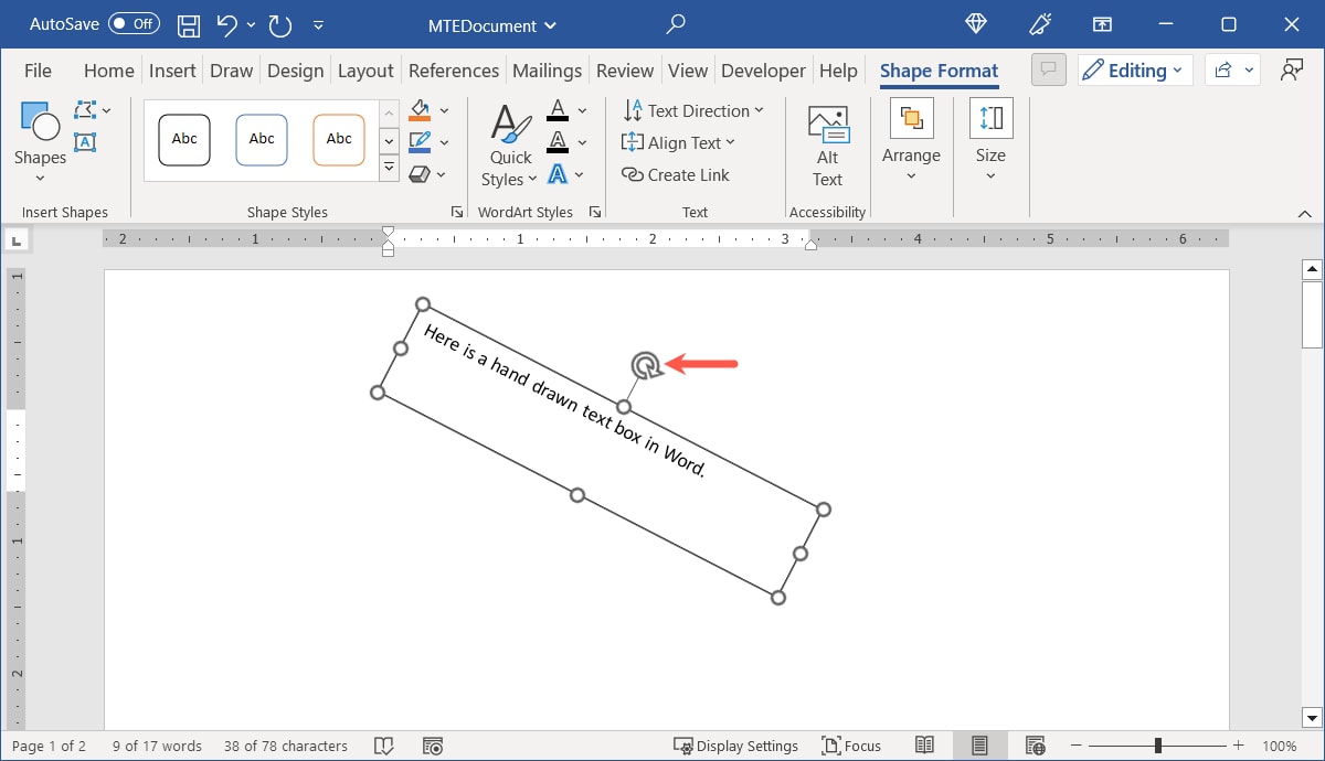 Rotating a text box in Word