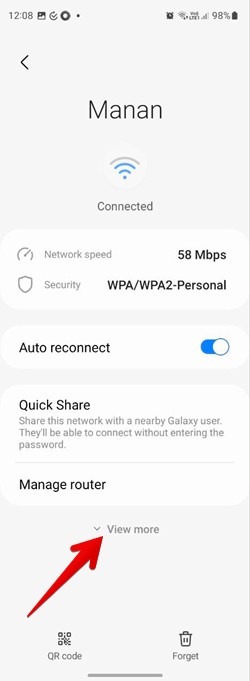"View more" option on Samsung Galaxy phones.