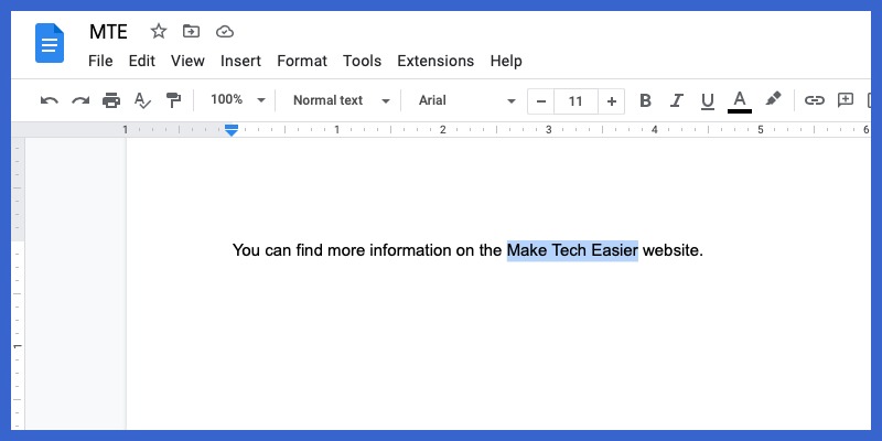 Selected text in Google Docs