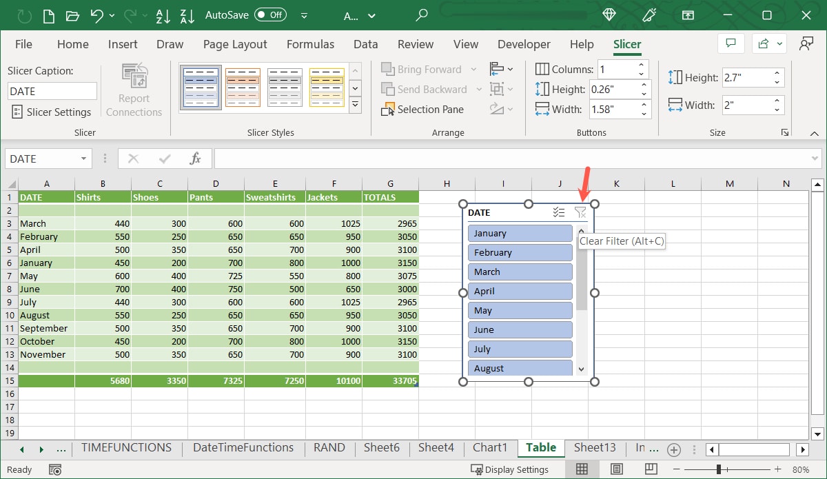 Clear Filter button to Delete a Slicer