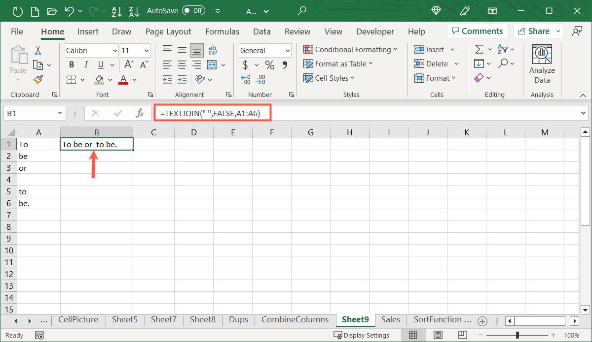 TEXTJOIN with Fals to include empty cells