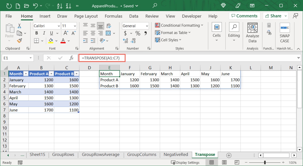 Transpose formula in Microsoft 365