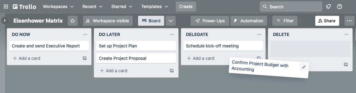 Dragging a card to a new list on Trello
