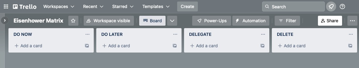 Trello Eisenhower Matrix setup