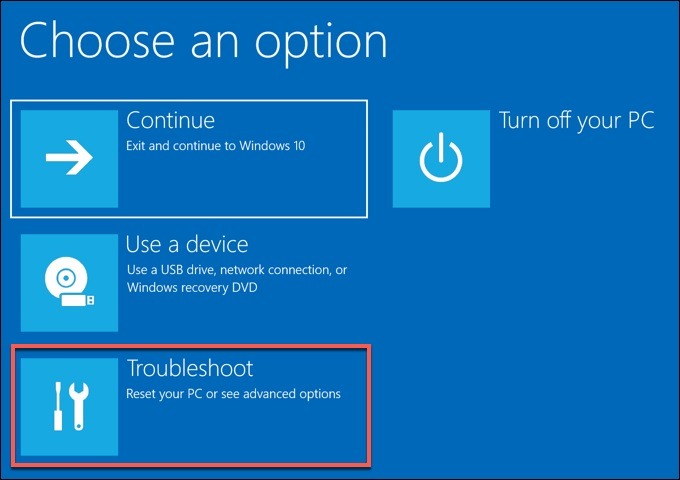 Troubleshoot option In Recovery mode.