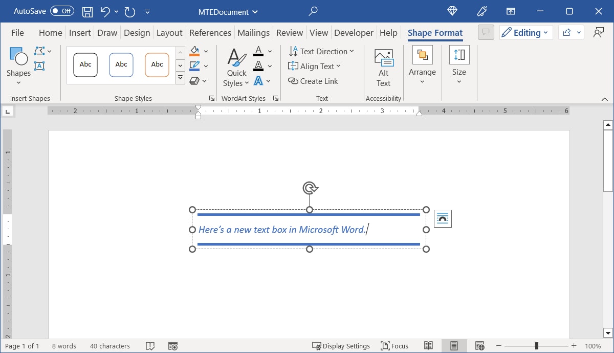 Text replaced in a built-in text box