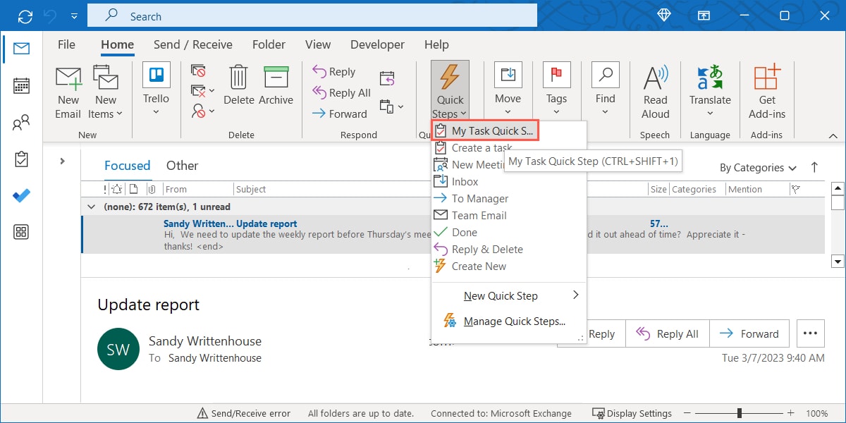 New Quick Step selected