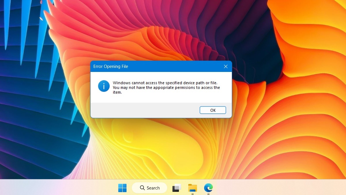 Windows cannot access specified device error message on Windows 11 desktop.