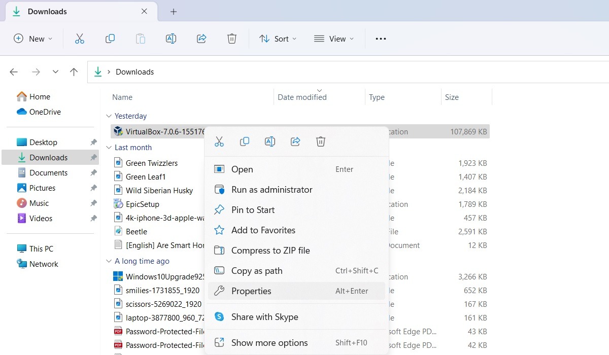 Right-click to view Properties of a File or Program showing Device Access error. 