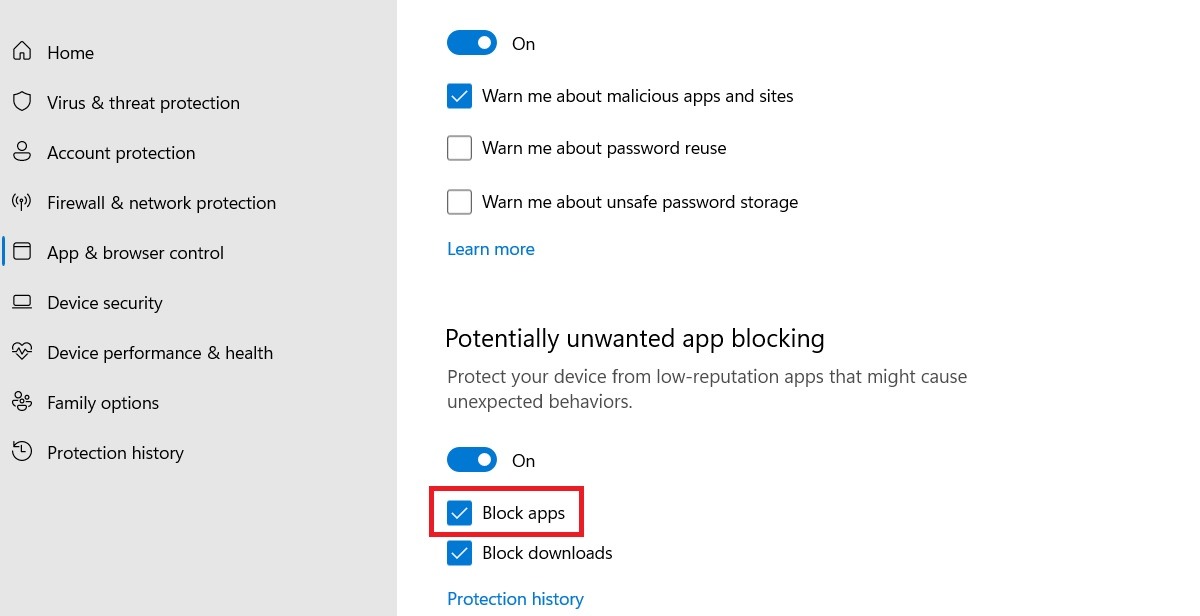 Uncheck block apps in Reputation-based protection. 