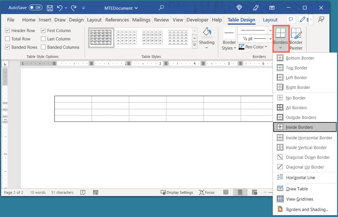 Border styles in Word