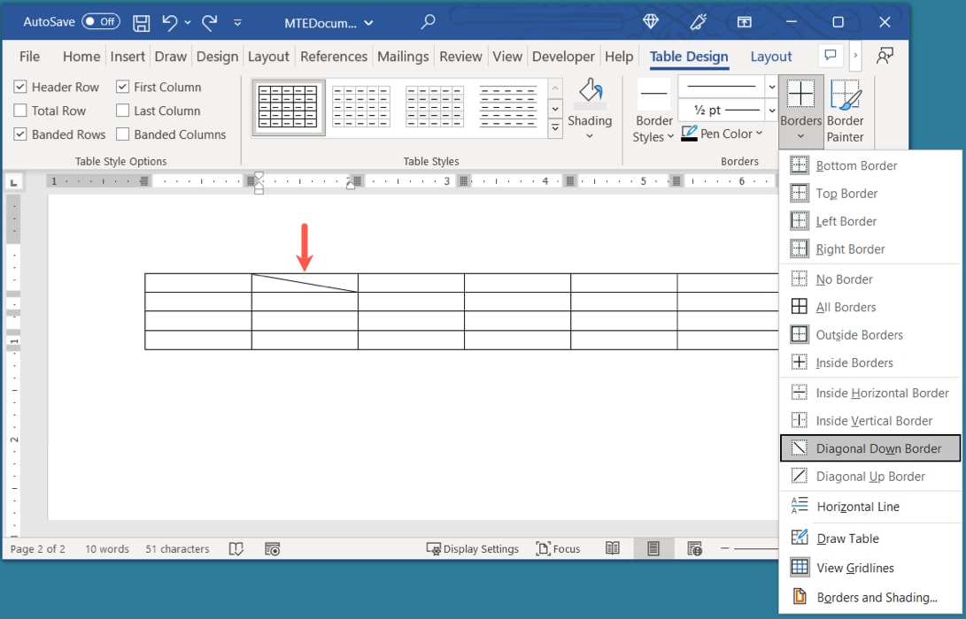 Border added to a table cell