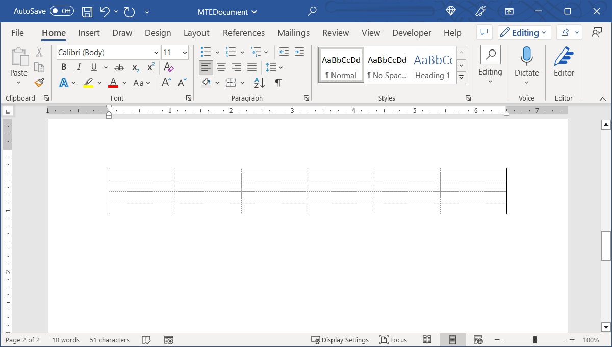 Border added to a table in Word