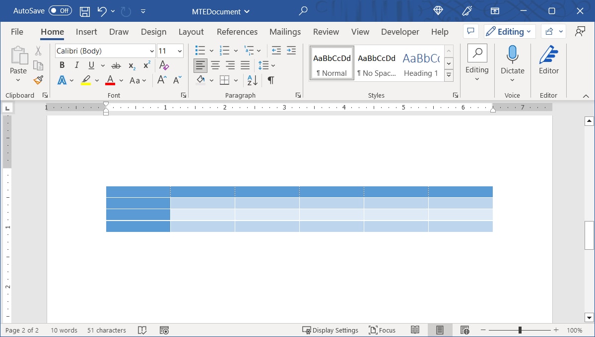 Word blue Table Style